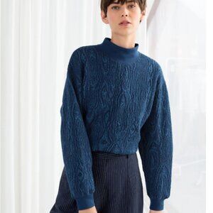 & Other Stories Blue Jacquard Wood Print Sweatshirt Size 6